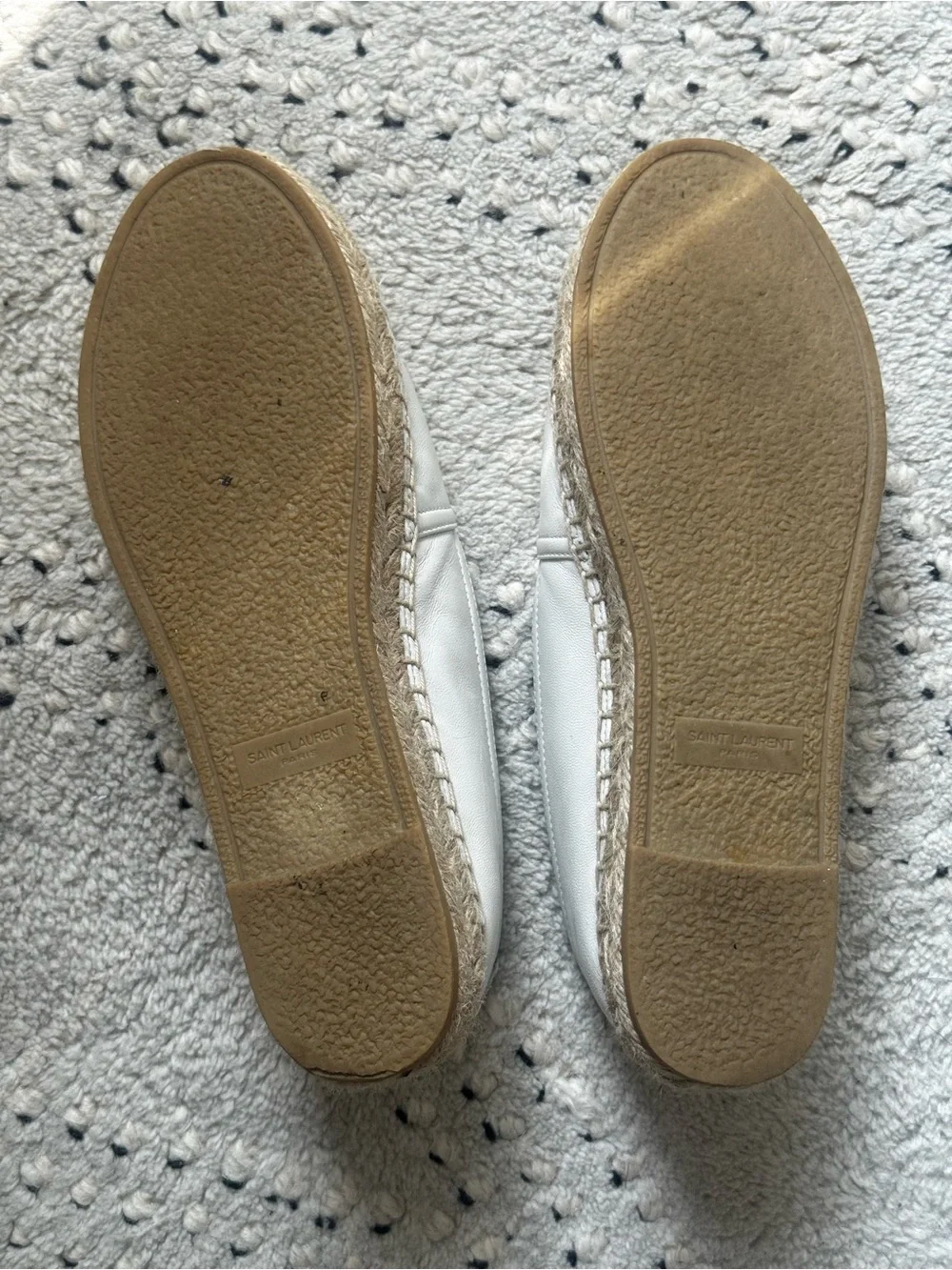 Saint Laurent White Leather YSL Logo Espadrilles